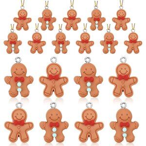 48 Pieces Mini Christmas Resin Ornaments Gingerbread Man Pendant Charms for Jewe